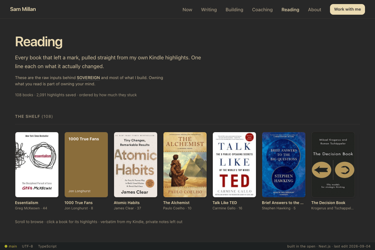A selection of books from Sam’s reading library