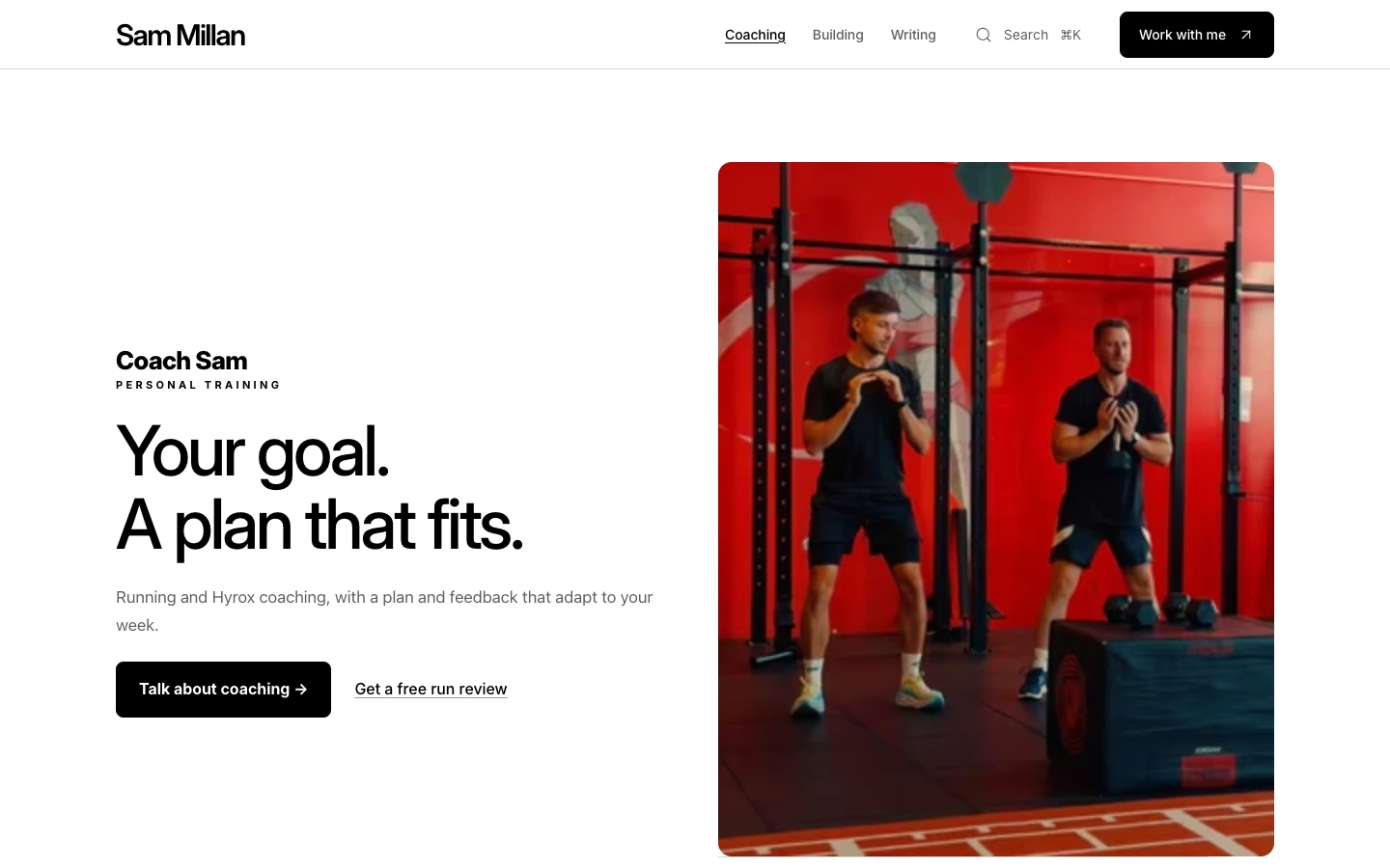My Coach Sam website, captured from the local build on 27 October 2026