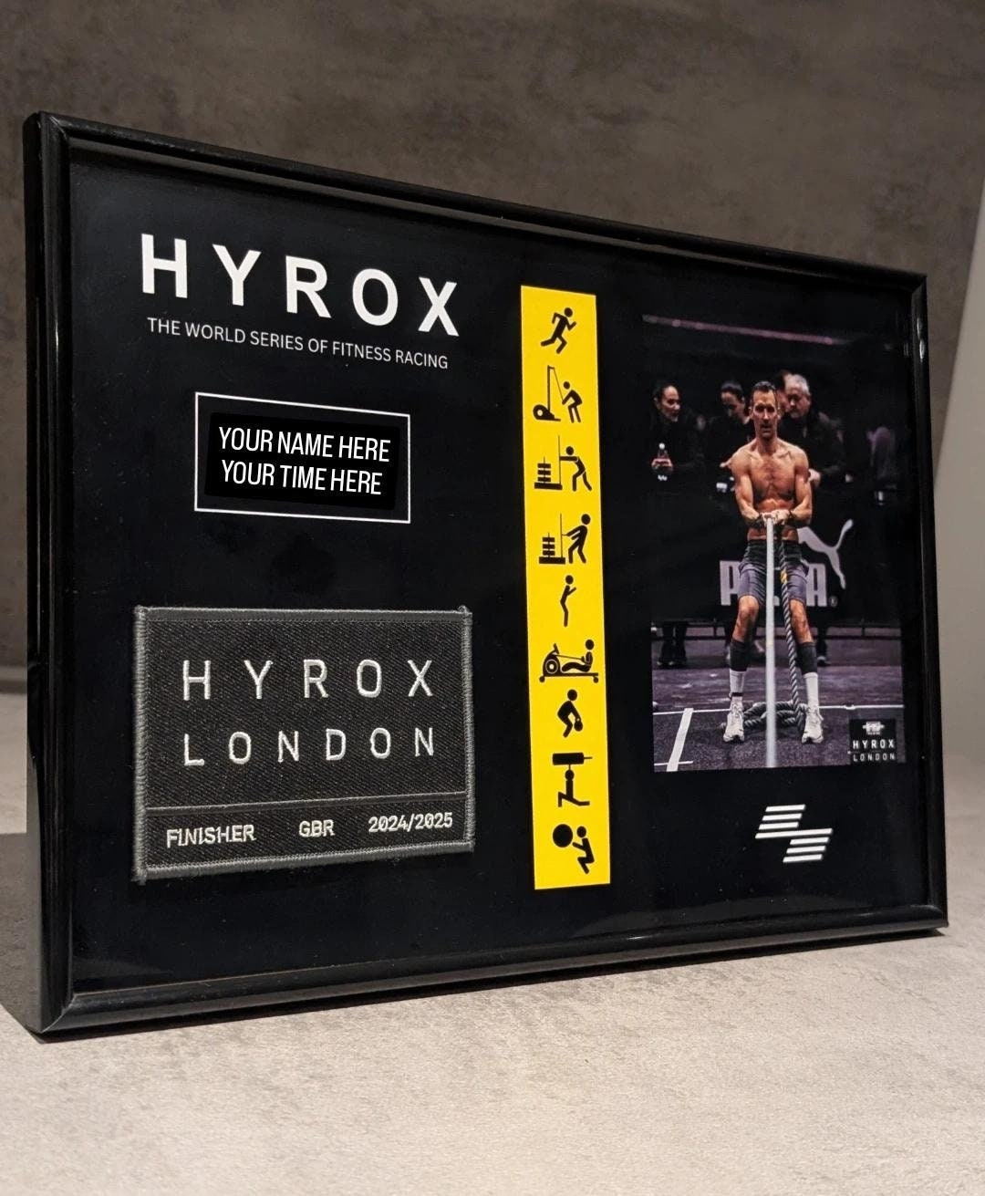 Photographed HYROX London finisher patch, GBR 2024/2025