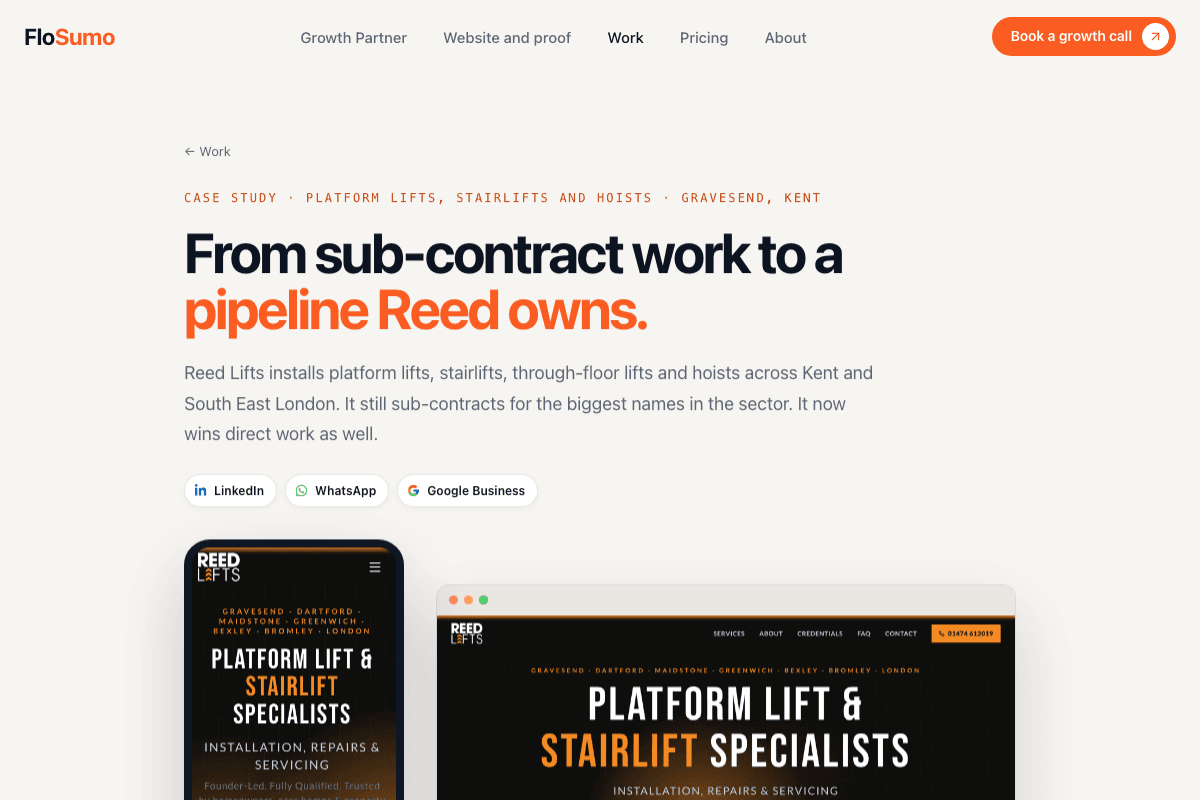 The Reed Lifts case study on the FloSumo website