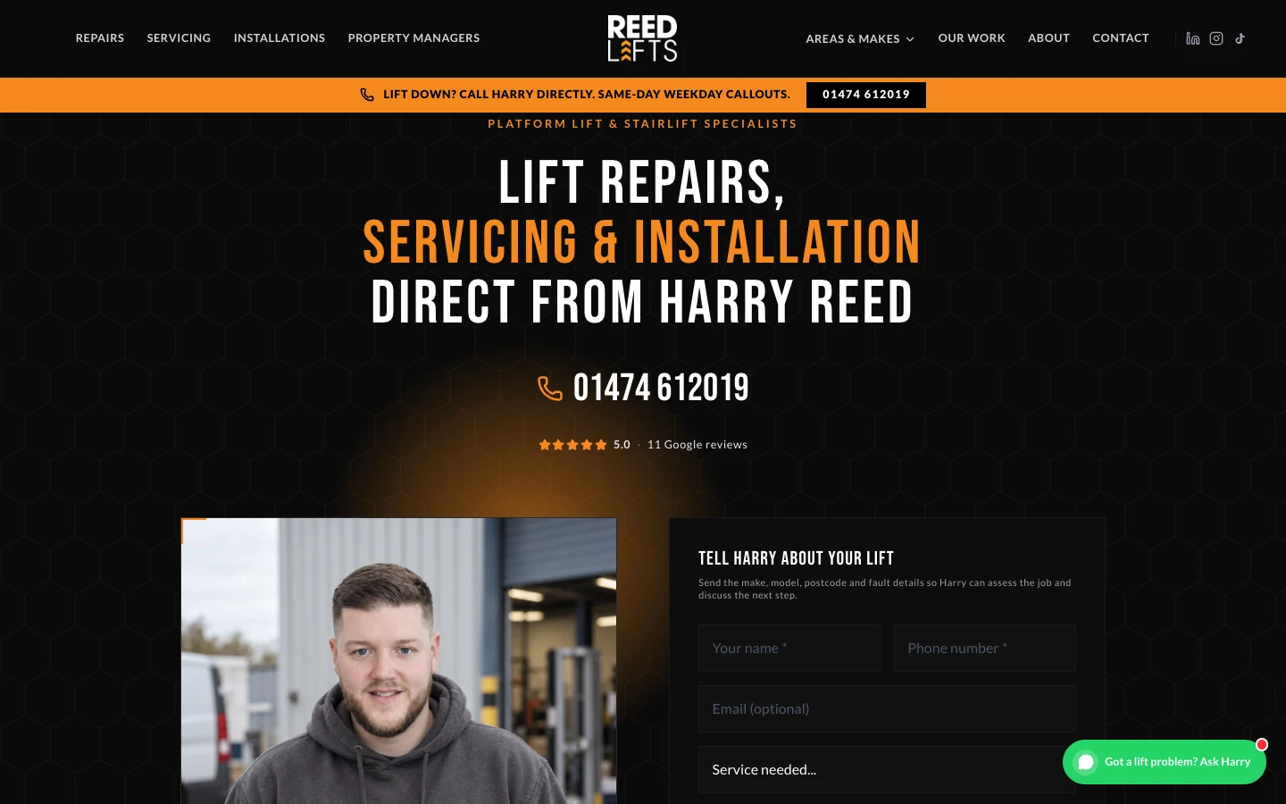 The Reed Lifts website captured on 27 October 2026