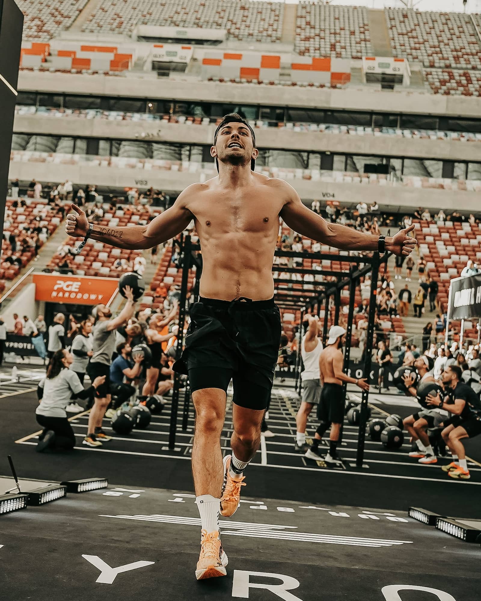 Hyrox finish line, arms wide