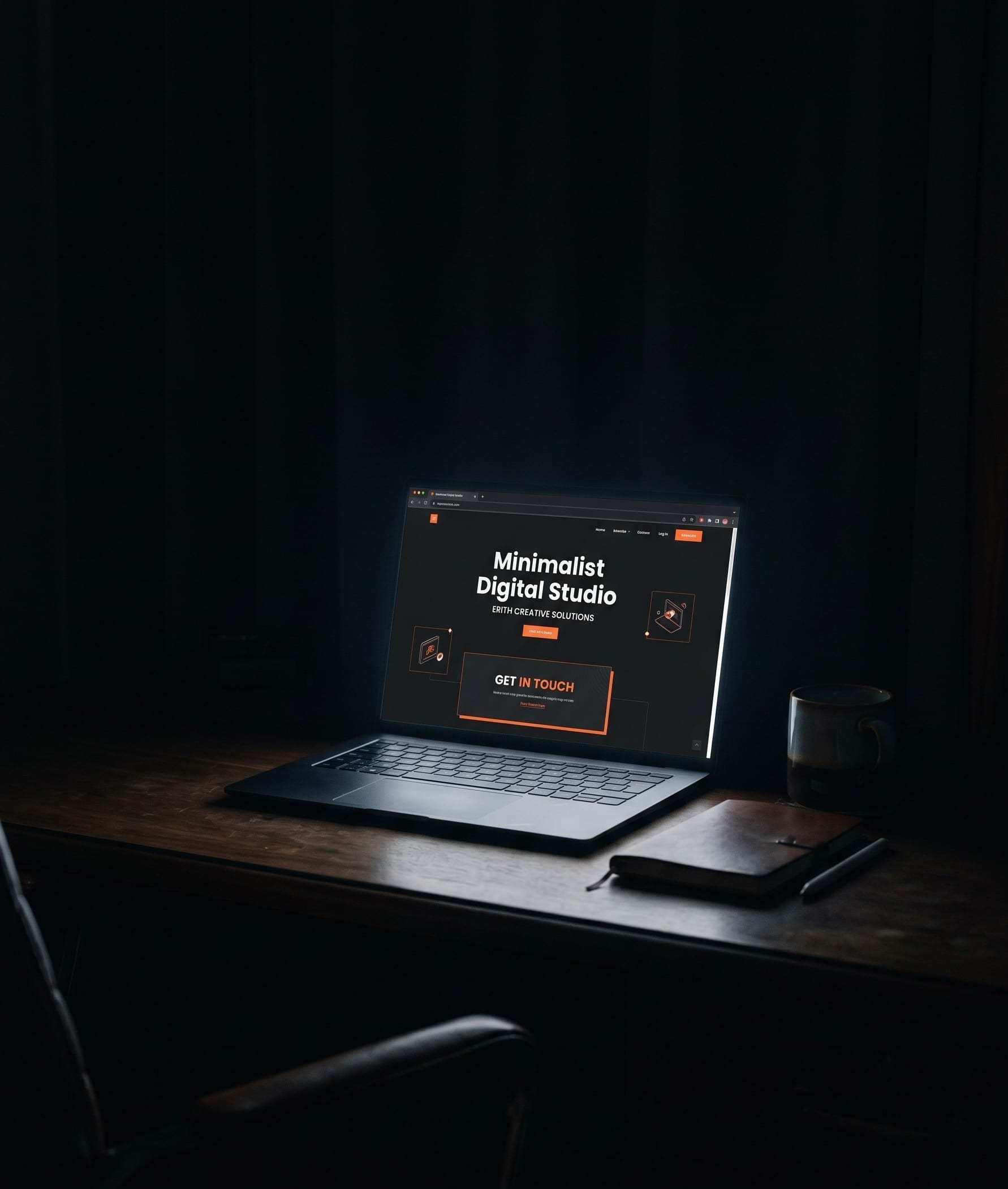 Modern dark website on a laptop